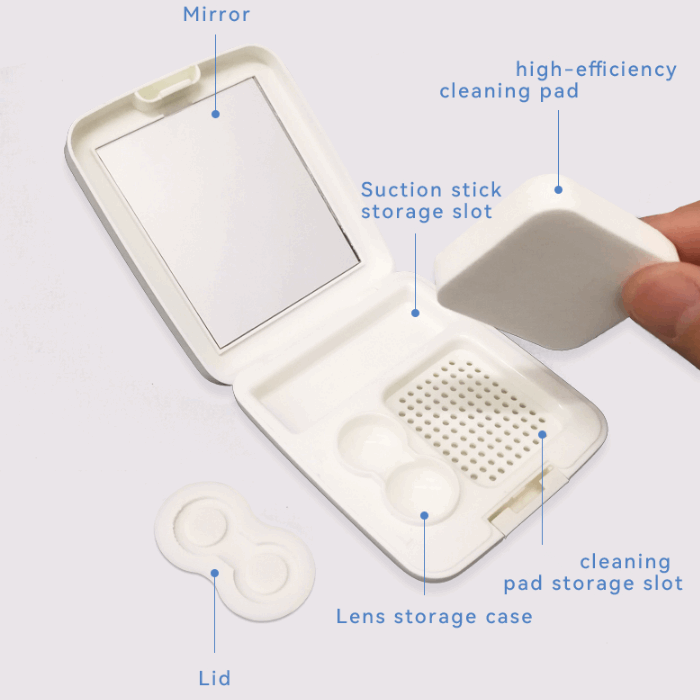 Contact Lenses Cleaning Case Box With Mirror And Cleaning Pad